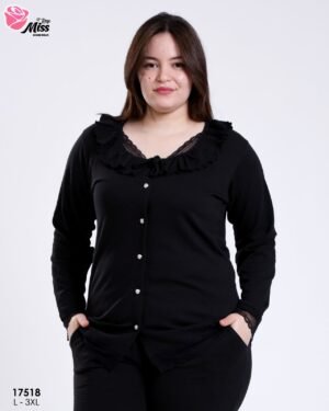 Rose Miss Pyjama boutonné dentelle – Réf 17518 – Noir