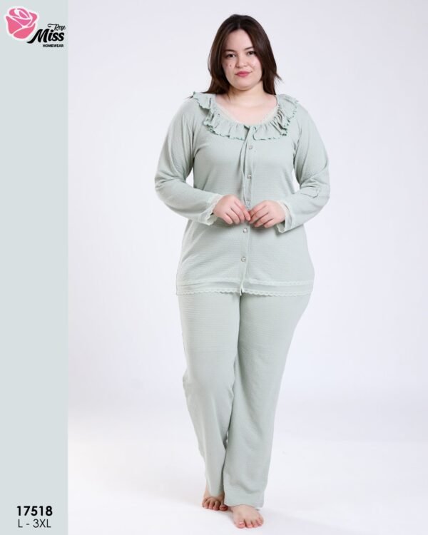 Rose Miss Pyjama boutonné dentelle – Réf 17518 – Vert d'eau