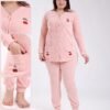 Rose Miss Pyjama velours côtelé boutonné cerises – Réf 17520 – Rose pâle