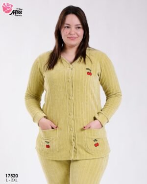 Rose Miss Pyjama velours côtelé boutonné cerises – Réf 17520 – Vert anis