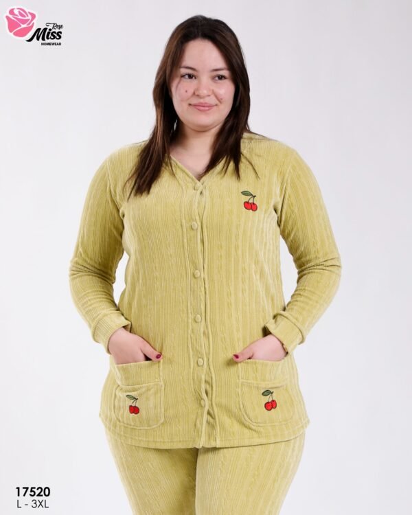 Rose Miss Pyjama velours côtelé boutonné cerises – Réf 17520 – Vert anis