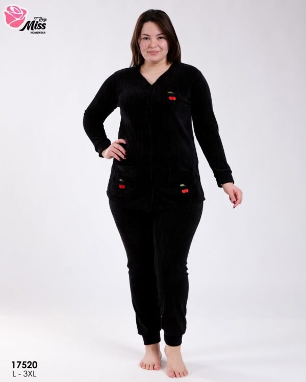 Rose Miss Pyjama velours côtelé boutonné cerises – Réf 17520 – Noir