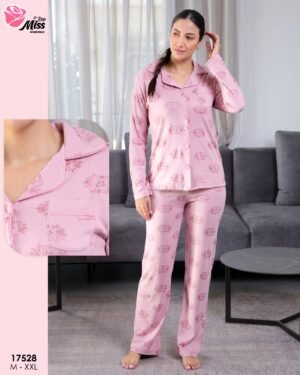 Rose Miss Pyjama chemise imprimé roses – Réf 17528 – Rose