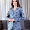 Rose Miss Pyjama chemise imprimé roses – Réf 17528 – Bleu jean