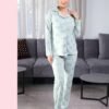 Rose Miss Pyjama chemise imprimé roses – Réf 17528 – Vert d'eau