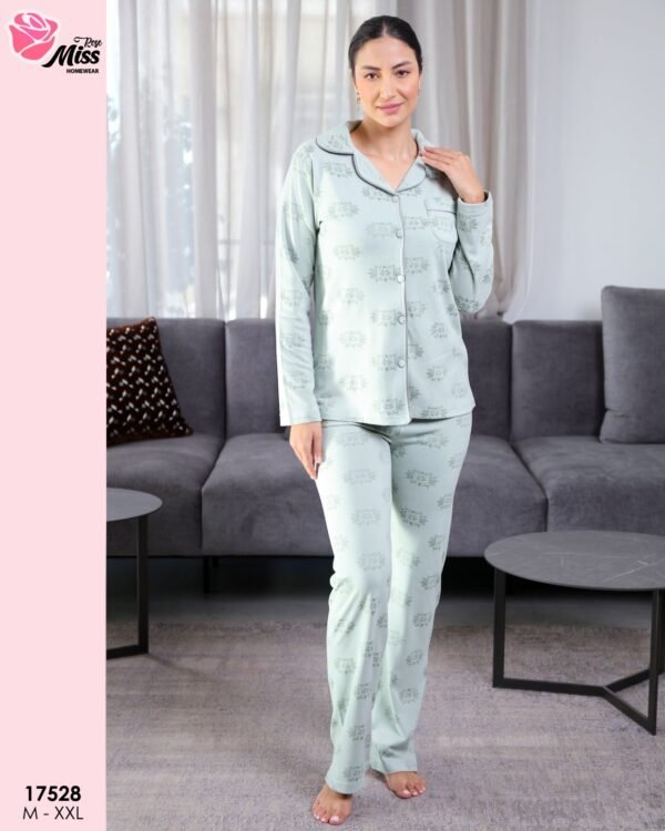 Rose Miss Pyjama chemise imprimé roses – Réf 17528 – Vert d'eau