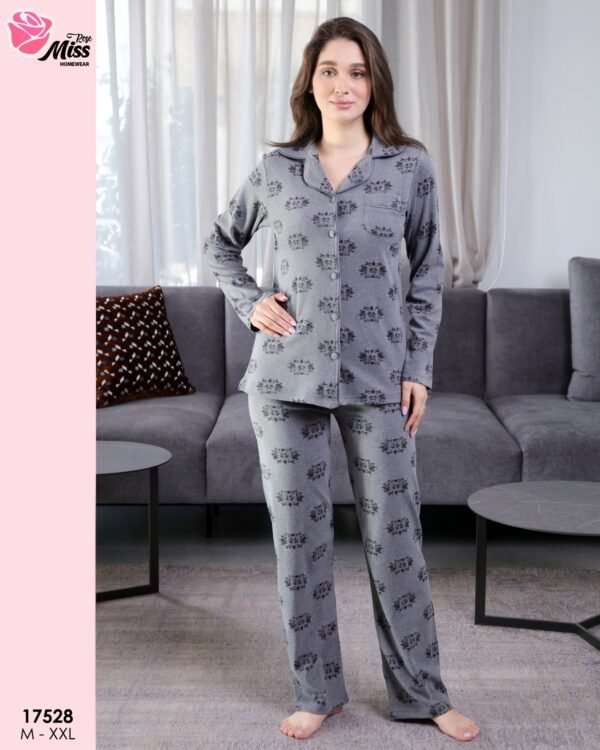 Rose Miss Pyjama chemise imprimé roses – Réf 17528 – Gris anthracite