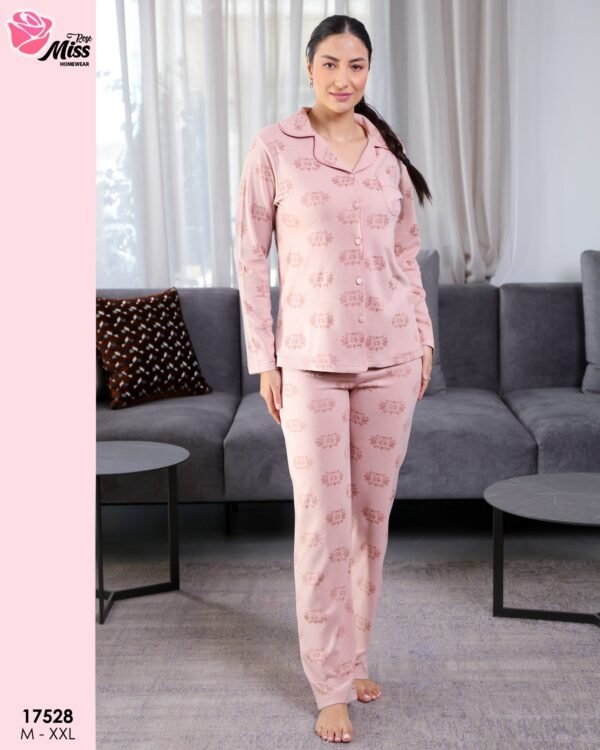 Rose Miss Pyjama chemise imprimé roses – Réf 17528 – Pêche
