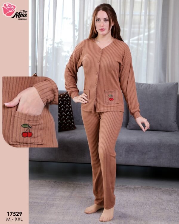 Rose Miss Pyjama côtelé boutonné cerise – Réf 17529 – Rouille