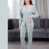Rose Miss Pyjama côtelé boutonné cerise – Réf 17529 – Vert d'eau