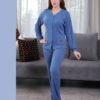 Rose Miss Pyjama côtelé boutonné cerise – Réf 17529 – Bleu