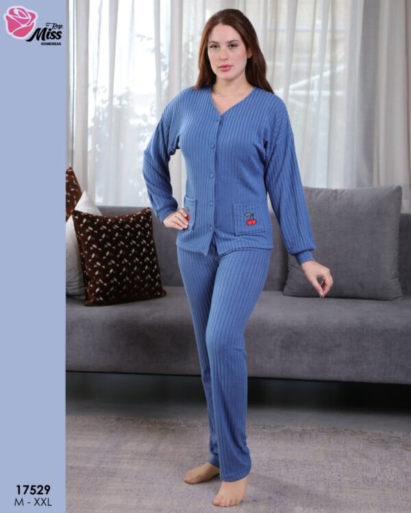 Rose Miss Pyjama côtelé boutonné cerise – Réf 17529 – Bleu