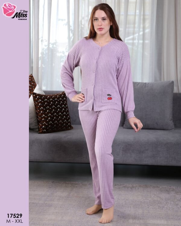 Rose Miss Pyjama côtelé boutonné cerise – Réf 17529 – Lilas