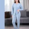 Rose Miss Pyjama côtelé boutonné cerise – Réf 17529 – Bleu ciel