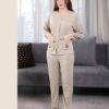 Rose Miss Pyjama côtelé boutonné cerise – Réf 17529 – Beige