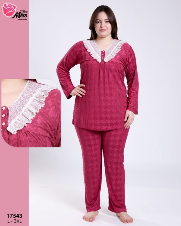 Rose Miss Pyjama tunique pied-de-poule dentelle – Réf 17543 – Framboise Rose Miss Pyjama tunique pied-de-poule dentelle – Réf 17543 – Framboise
