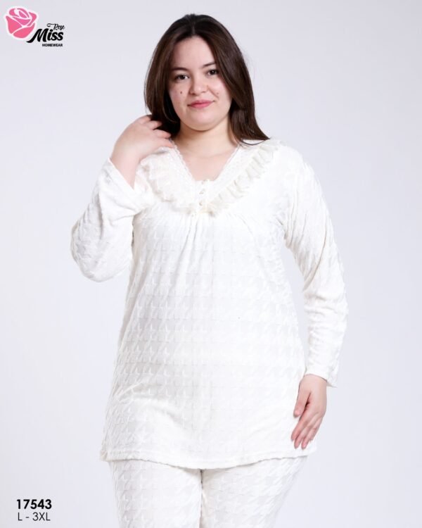 Rose Miss Pyjama tunique pied-de-poule dentelle – Réf 17543 – Écru Rose Miss Pyjama tunique pied-de-poule dentelle – Réf 17543 – Écru