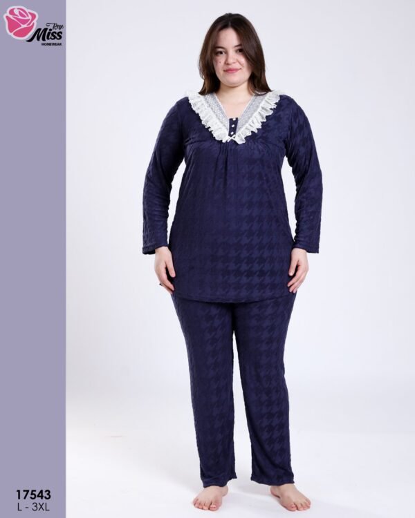 Rose Miss Pyjama tunique pied-de-poule dentelle – Réf 17543 – Bleu marine Rose Miss Pyjama tunique pied-de-poule dentelle – Réf 17543 – Bleu marine