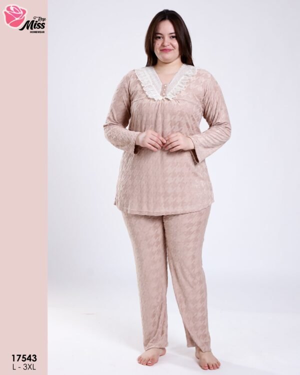 Rose Miss Pyjama tunique pied-de-poule dentelle – Réf 17543 – Beige Rose Miss Pyjama tunique pied-de-poule dentelle – Réf 17543 – Beige
