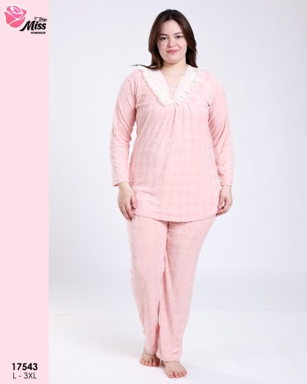 Rose Miss Pyjama tunique pied-de-poule dentelle – Réf 17543 – Rose pâle Rose Miss Pyjama tunique pied-de-poule dentelle – Réf 17543 – Rose pâle