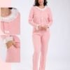 Rose Miss Pyjama côtelé col dentelle – Réf 17545 – Rose