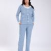 Rose Miss Pyjama côtelé col dentelle – Réf 17545 – Bleu ciel