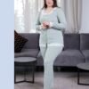 Rose Miss Pyjama côtelé boutonné dentelle – Réf 17552 – Vert d'eau