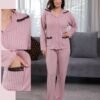 Rose Miss Pyjama côtelé chemise dentelle – Réf 17555 – Vieux rose