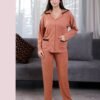 Rose Miss Pyjama côtelé chemise dentelle – Réf 17555 – Rouille