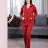 Rose Miss Pyjama côtelé chemise dentelle – Réf 17555 – Rouge