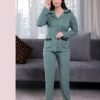 Rose Miss Pyjama côtelé chemise dentelle – Réf 17555 – Vert pétrole