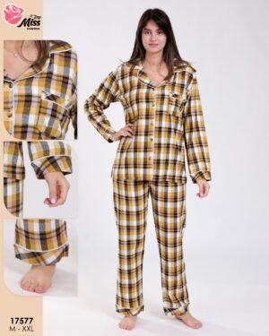 Rose Miss Pyjama chemise à carreaux – Réf 17577 – Moutarde