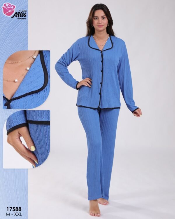 Rose Miss Pyjama chemise passepoilé – Réf 17588 – Bleu