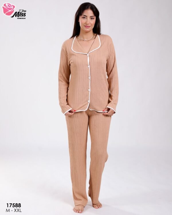 Rose Miss Pyjama chemise passepoilé – Réf 17588 – Camel