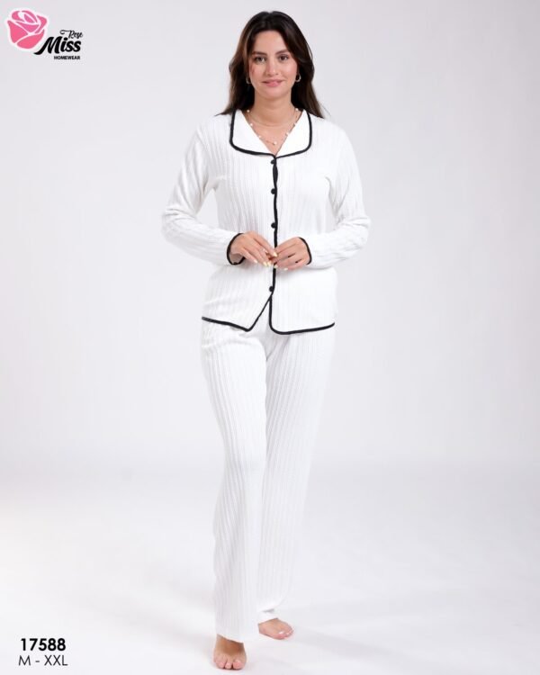 Rose Miss Pyjama chemise passepoilé – Réf 17588 – Blanc