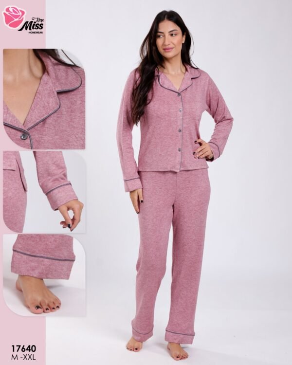 Rose Miss Pyjama chemise passepoilé – Réf 17640 – Vieux rose