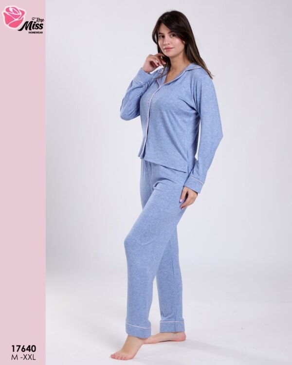 Rose Miss Pyjama chemise passepoilé – Réf 17640 – Bleu ciel