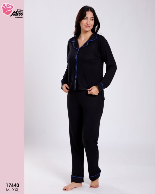 Rose Miss Pyjama chemise passepoilé – Réf 17640 – Noir