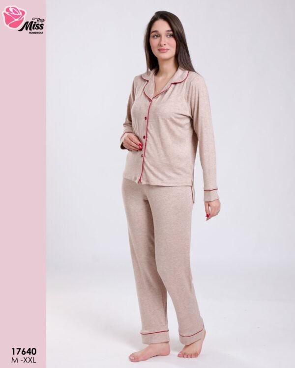Rose Miss Pyjama chemise passepoilé – Réf 17640 – Beige