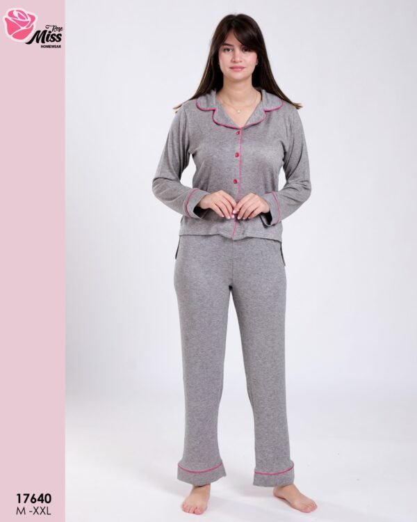 Rose Miss Pyjama chemise passepoilé – Réf 17640 – Gris