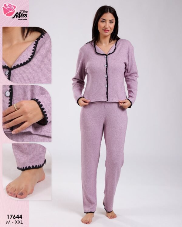 Rose Miss Pyjama côtelé boutonné – Réf 17644 – Lilas