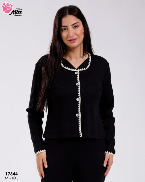Rose Miss Pyjama côtelé boutonné – Réf 17644 – Noir