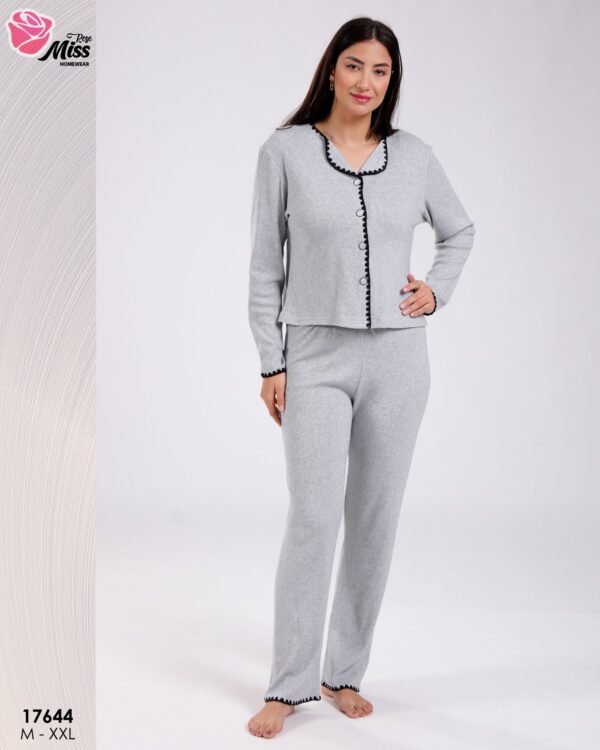 Rose Miss Pyjama côtelé boutonné – Réf 17644 – Gris clair