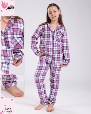 Rose Miss Pyjama fille chemise à carreaux – Réf 17647 – Lilas