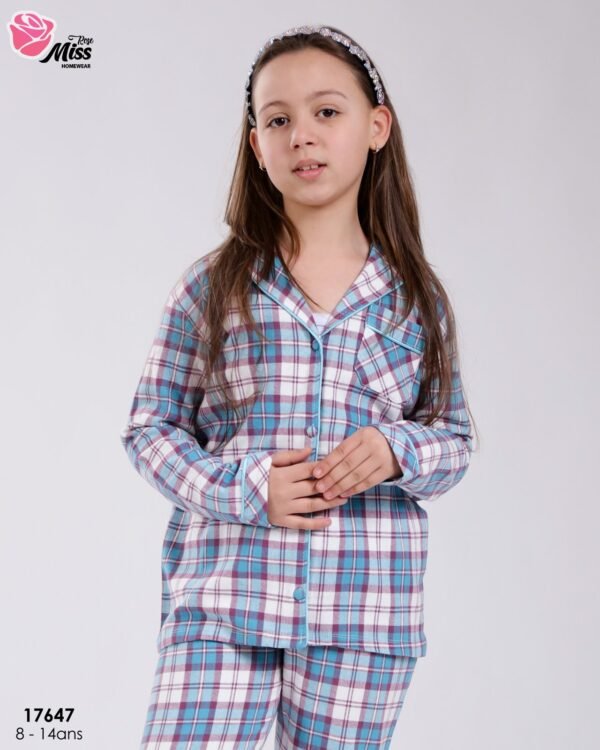 Rose Miss Pyjama fille chemise à carreaux – Réf 17647 – Turquoise