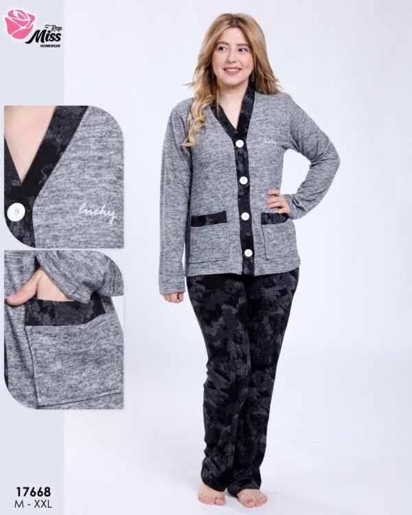 Rose Miss Pyjama boutonné imprimé – Réf 17668 – Gris anthracite