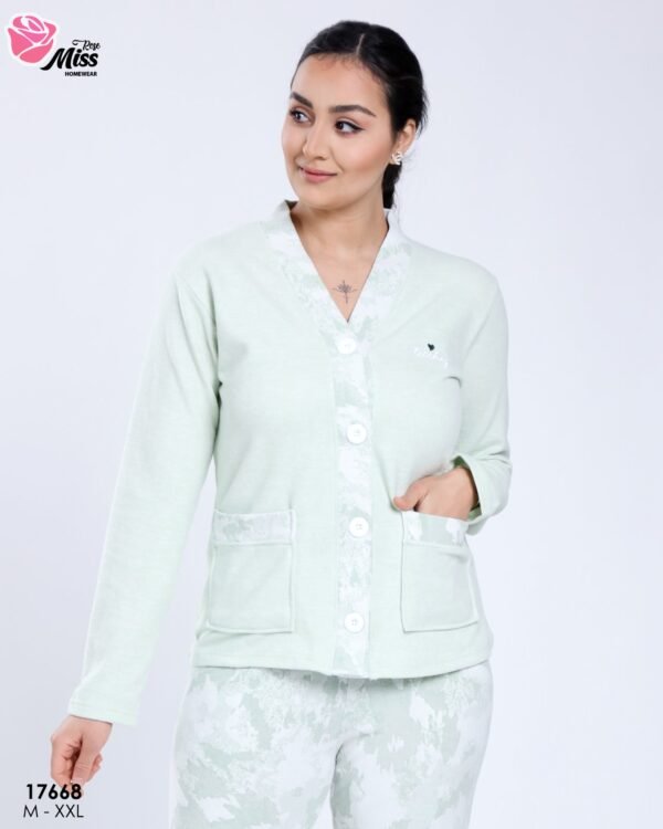 Rose Miss Pyjama boutonné imprimé – Réf 17668 – Vert d'eau