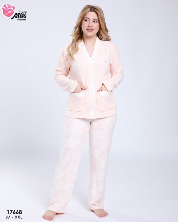 Rose Miss Pyjama boutonné imprimé – Réf 17668 – Pêche