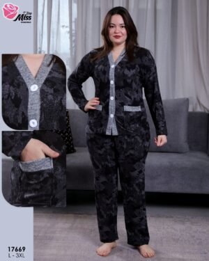 Rose Miss Pyjama boutonné jacquard – Réf 17669 – Gris anthracite