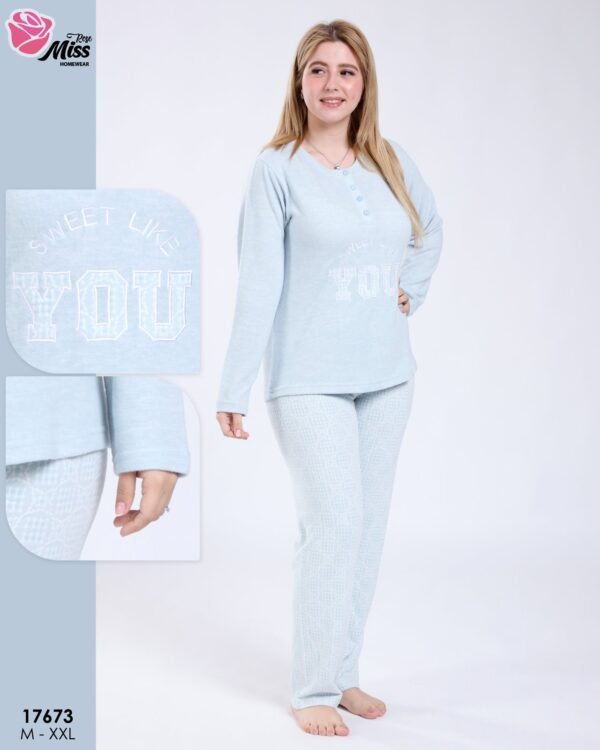 Rose Miss Pyjama jacquard col tunisien – Réf 17673 – Bleu ciel
